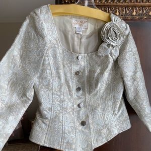 Rickie Freeman, Size 10, Cocktail Suit, Silver, Gold & Gray